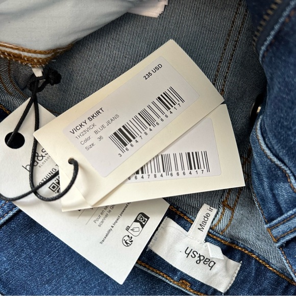 Evereve ba&sh Vicky Denim Skirt Size 36 NWT Colorblock Midi Skirt High Rise - Picture 11 of 12